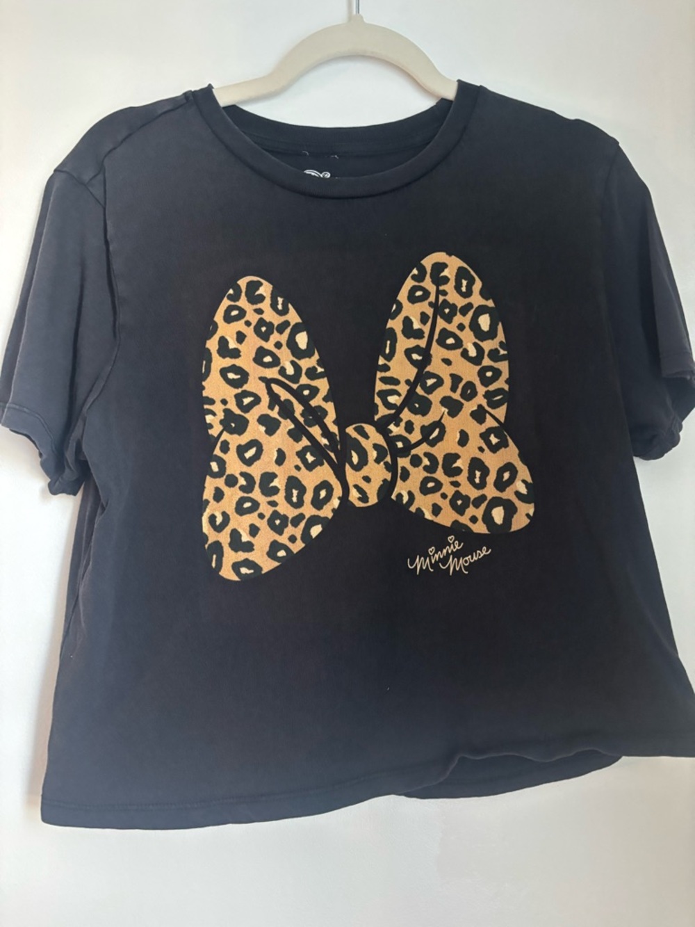 Disney Black Tee with Leopard Minnie Bow Graphic
